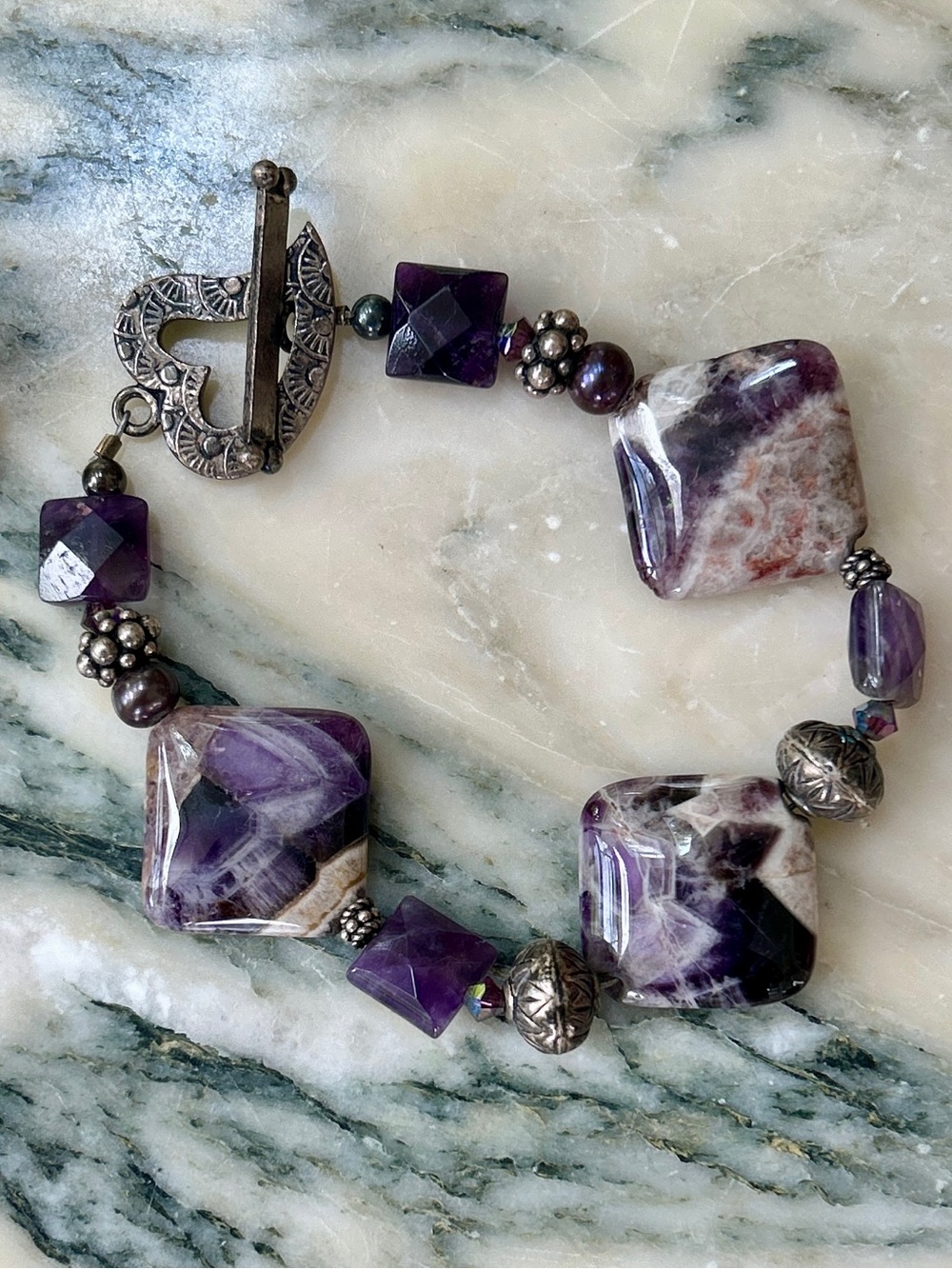 Amethyst Chevron and Crystal Bracelet